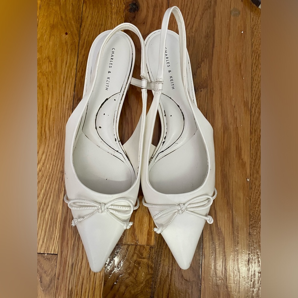 Charles & Keith white bow and tie flats